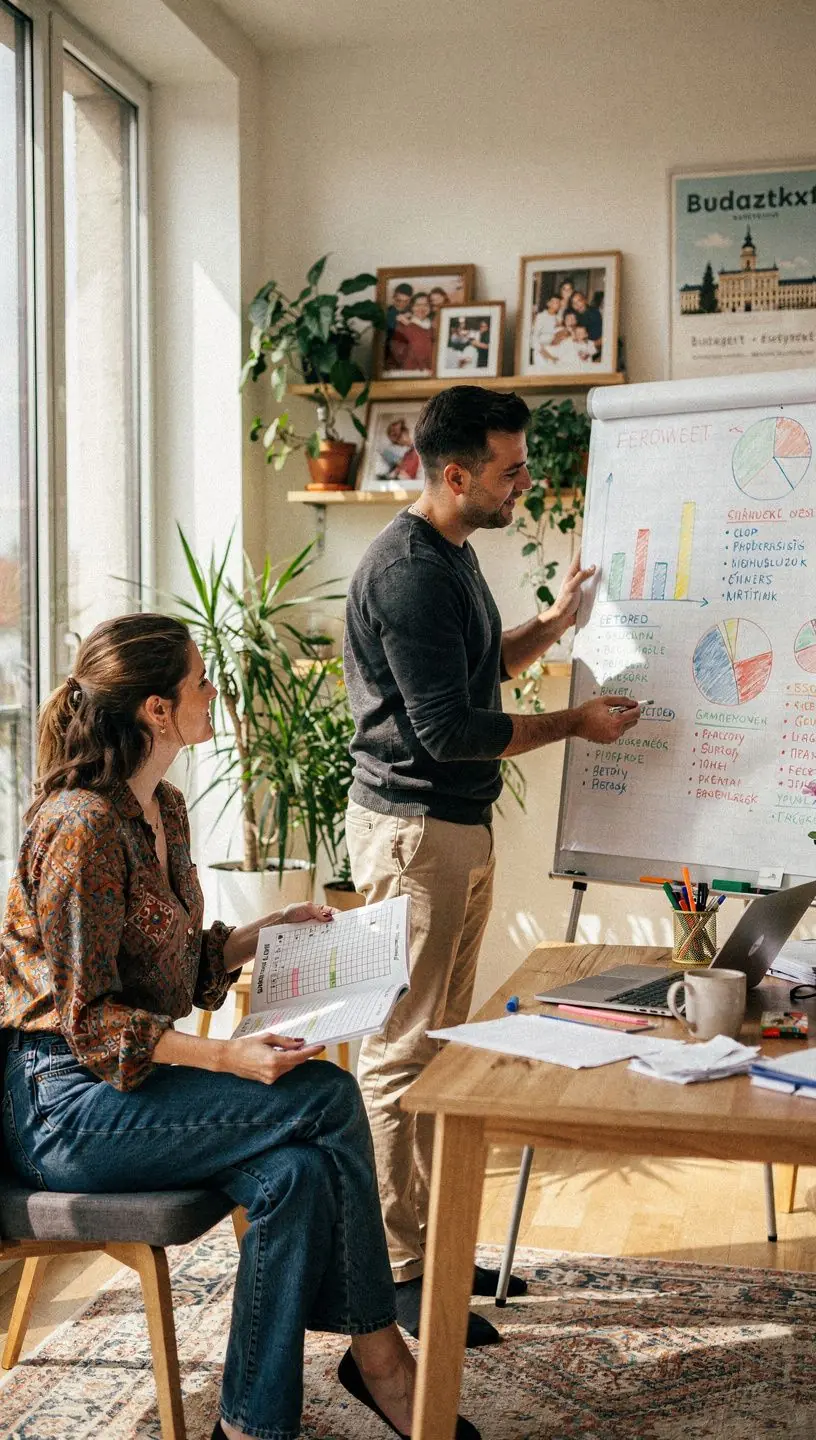 Okostelefon képernyőjén látható pénzügyi alkalmazás, amely megtakarítási célokat jelenít meg.